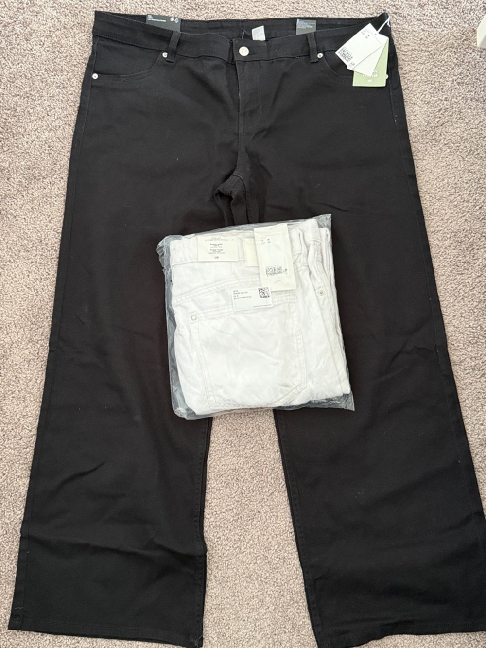 H&M Black & White Pair Straight Wide-Leg Pants